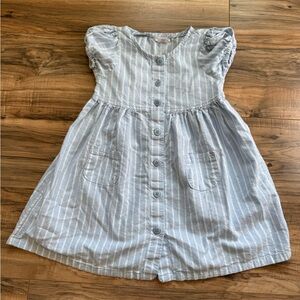 Laura Ashley girl's blue and white pinstripe chambray button-up dress